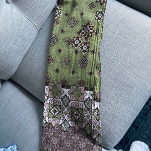 66” X 18” long light green print scarf